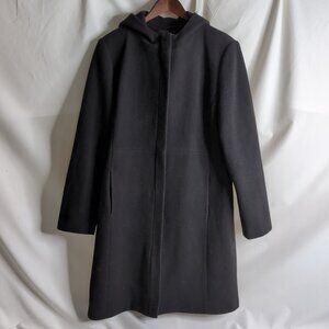 La Mode Super Women's Black Wool Trench Coat with Hood, Size 10-12